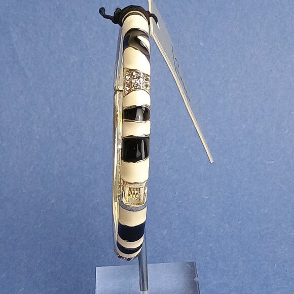 Branches Pattern Sky Black Off White Enamel Hinge Bangle Skinny Bracelet Exquist - Picture 3 of 5